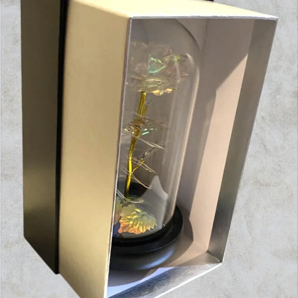 LOVE FOREVER LED ROSE -- Metallic Rose Inside Glass Dome, Lighted, LED, Like New